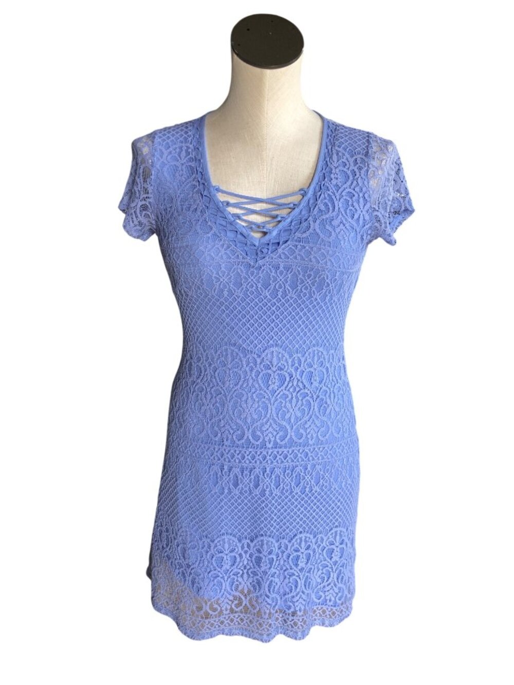 Holister Dress Womens S Fit Flare Lace Keyhole Back Crisscross Front Periwinkle
